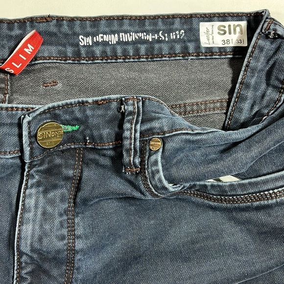 Sin Denim "Lucifer" slim fit Dark Blue Denim Jeans 38/33 - Picture 4 of 7